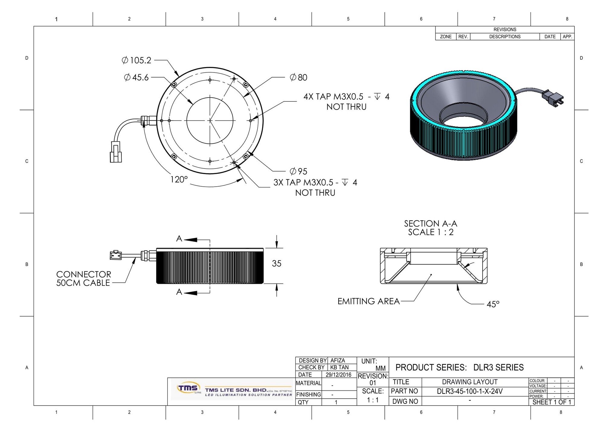 DLR3-45-100-1-R-24V Drawing