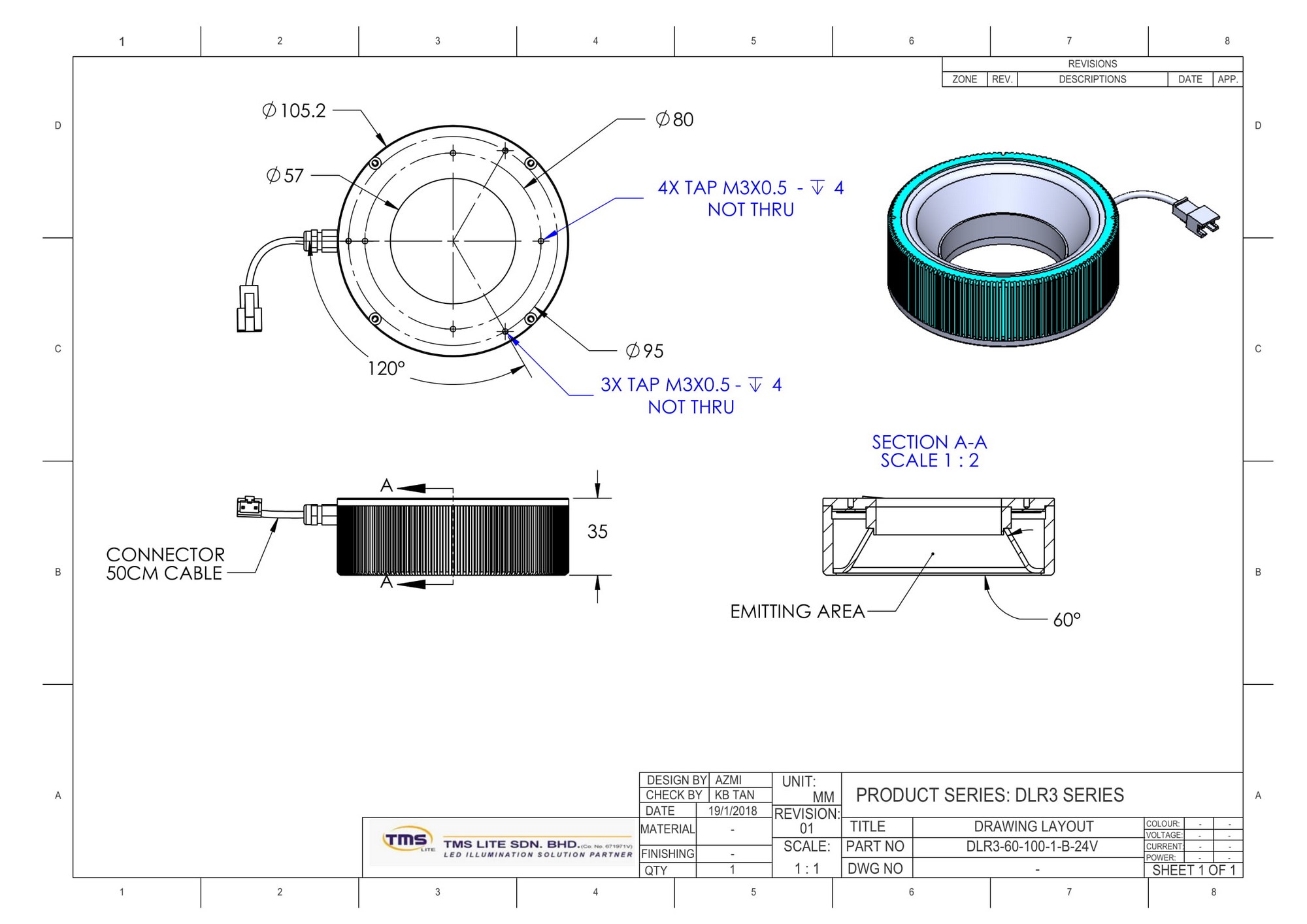 DLR3-60-100-1-W-24V Drawing