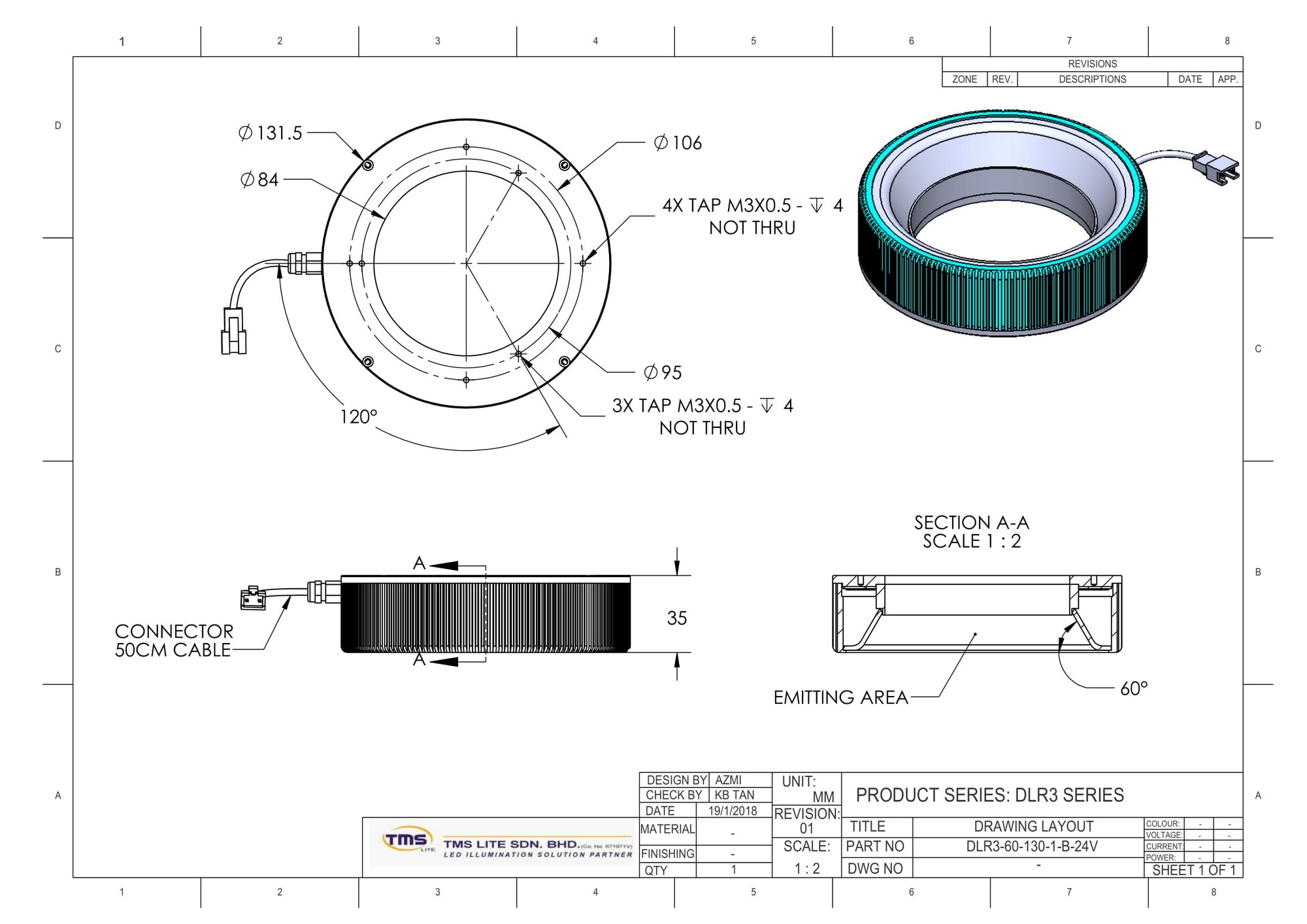 DLR3-60-130-1-W-24V Drawing