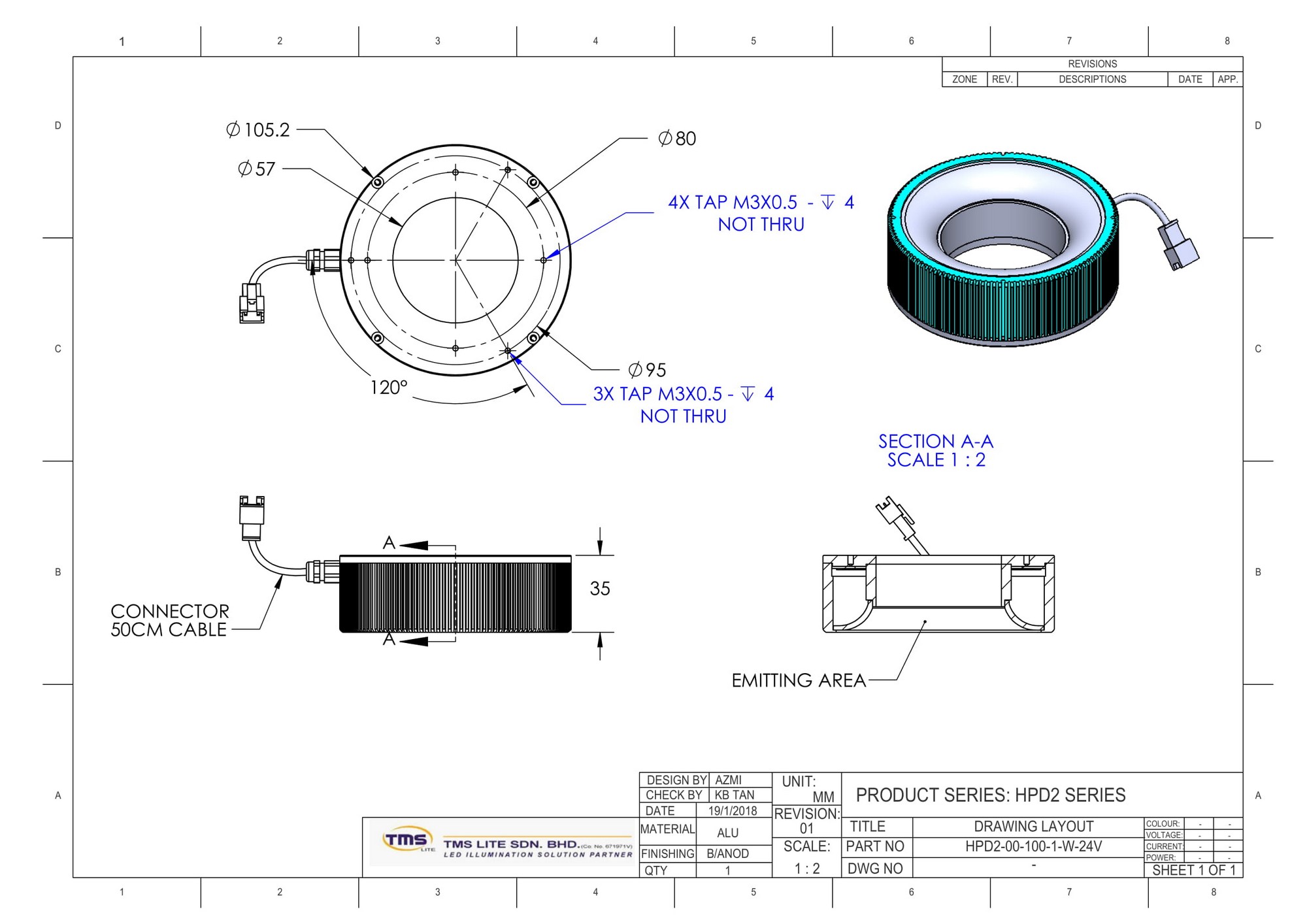 HPD2-00-100-1-W-24V Drawing