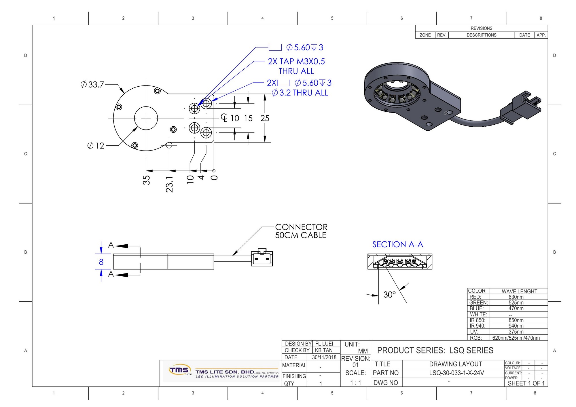 schematische tekening van  LSQ-30-033-1-B