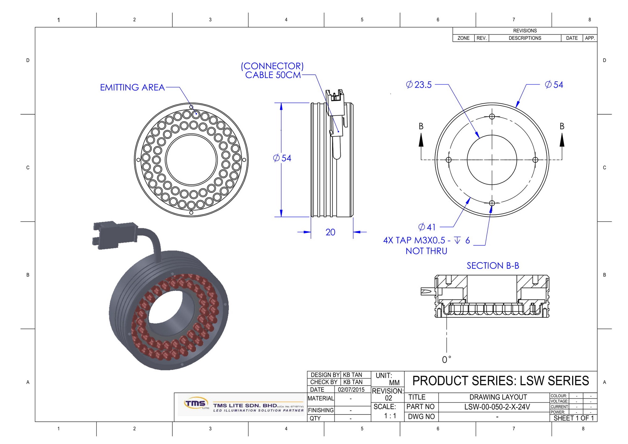 tekening opbouw LSW-00-050-2-G-12V 12 volt