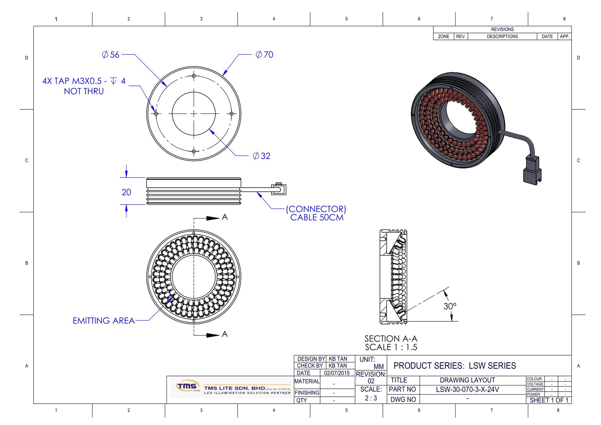 schematische weergave opbouw LSW-30-070-3-W 12 volt