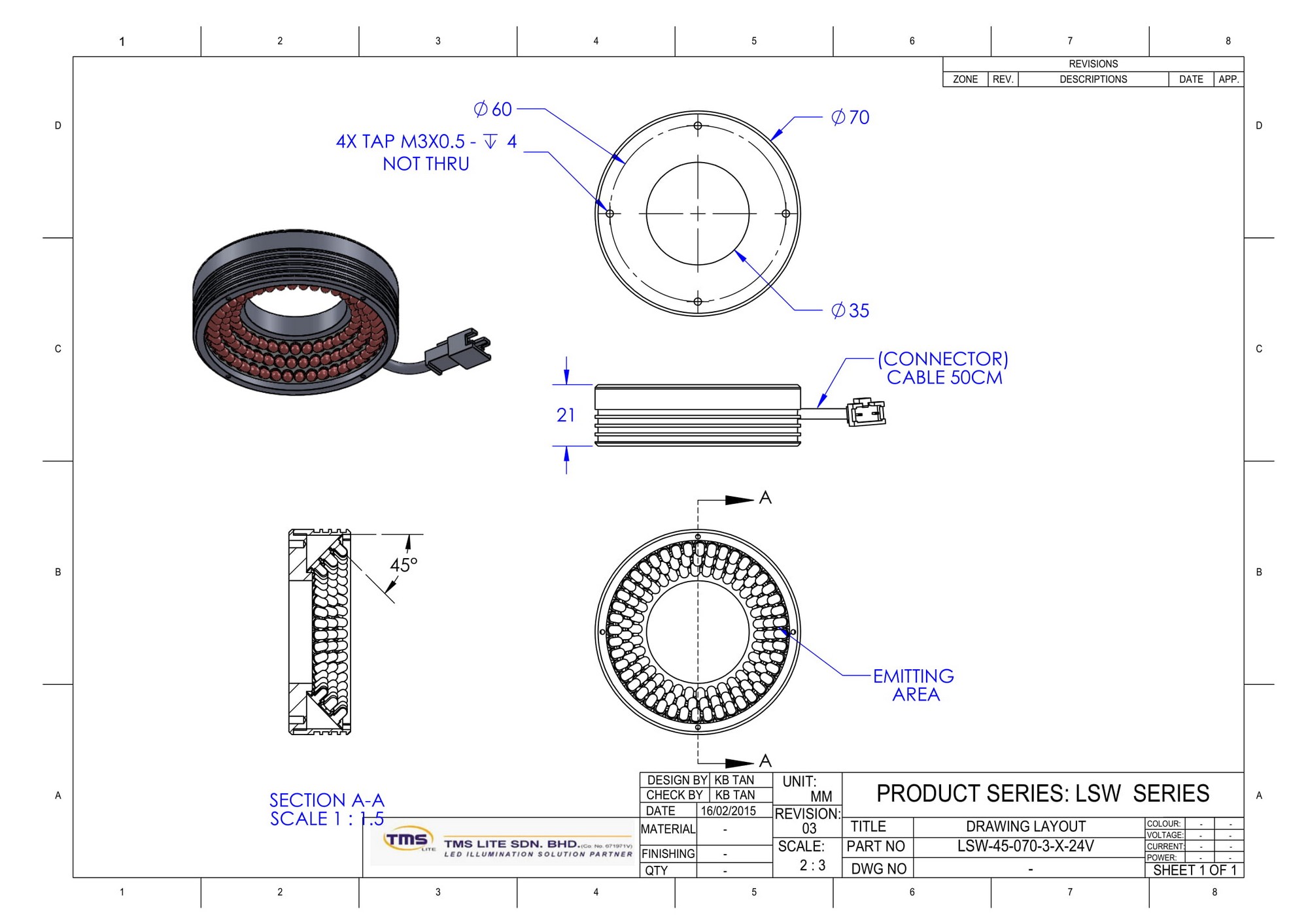 tekening LSW-45-070-3-R-12V