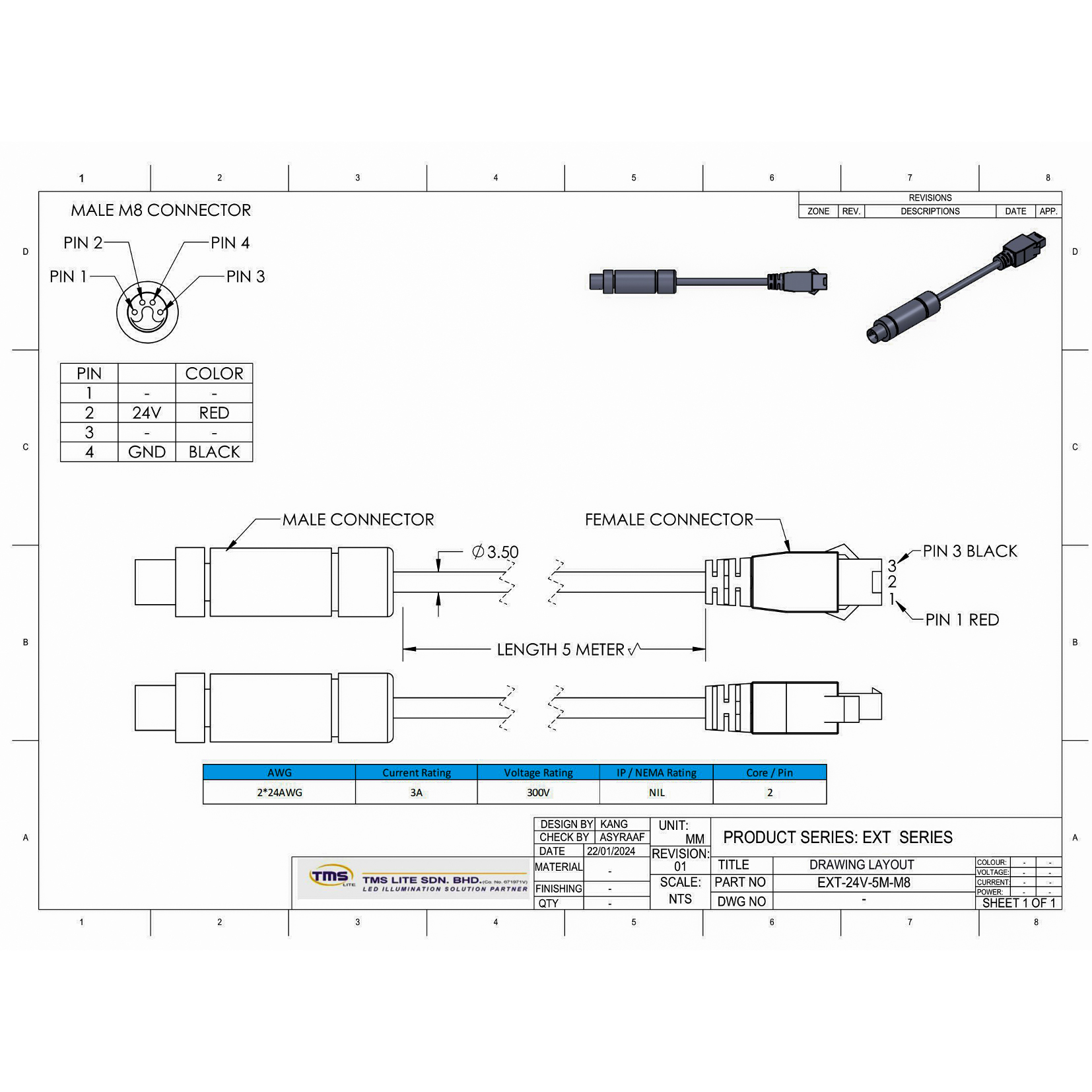 EXT-24V-5M-M8